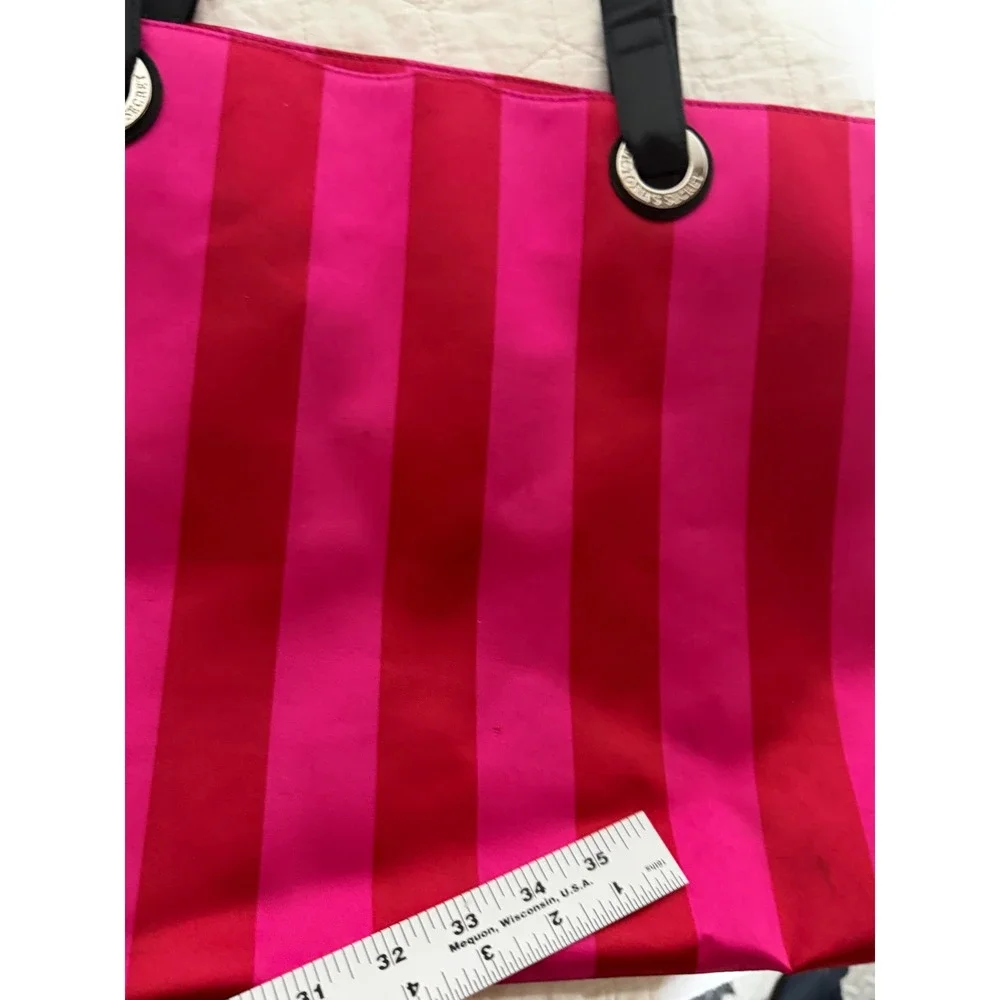 Victoria's Secret Pink Red Stripe Tote Bag Rhinestone Logo‎
